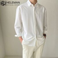 Áo sơ mi tay dài giấu khuy vải lụa form rộng, Áo sơ mi nam nữ Hàn Quốc SMGK HELEMAN