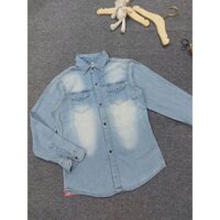 Áo sơ mi tay dài jean xanh cúc đen Hollister 1122