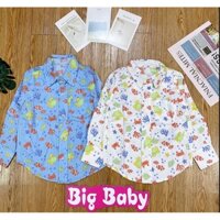 Áo sơ mi tay dài vải linen mềm mát cho bé trai họa tiết xinh xắn, size 15-17KG _ Bigbaby Shop