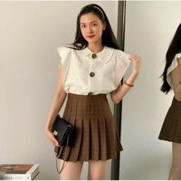 Áo sơ mi tay hến cổ bẻ tròn vải bóng