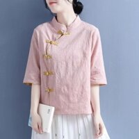 Áo Sơ Mi Tay Lỡ Cổ Điển Lớn/Áo Cotton Lanh Trẻ Trung Dáng Gầy Khí Chất Rộng Rãi Cho Nữ
