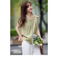Áo sơ mi tay lỡ cổ tròn thanh lịch mùa hè, kiểu Pháp ngọt ngào, thời trang đơn giản, thoải mái, viền nhún bèo, xẻ lưng cho phụ nữ