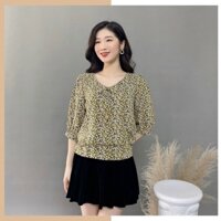 Áo sơ mi tay lỡ nữ cổ tròn tay lỡ chất vải voan mát