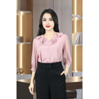 Áo sơ mi tay lỡ tơ tím bèo cổ tim ADB2241TI