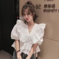 Áo sơ mi tay lửng kiểu dáng peplum 2 tầng bèo