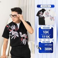 Áo Sơ Mi Tay Ngắn AKUBA form Regular Cotton cao cấp Họa tiết lá cây cách điệu trẻ trung | 01J0667