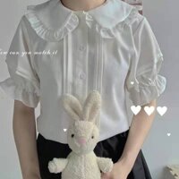 Áo Sơ Mi Tay Ngắn Cổ Búp Bê Họa Tiết Hoa Dễ Thương Phong Cách Lolita Cho Nữ