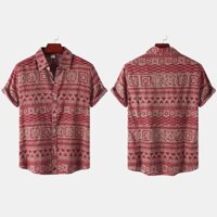 Áo Sơ Mi Tay Ngắn Dáng Rộng In Họa Tiết Thổ Cẩm Phong Cách Cổ Điển plus size Cho Nam