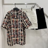 Áo sơ mi tay ngắn hoạ tiết hoa tiêu vải lụa mango áo cuban shirt ngắn tay cổ vest mùa hè