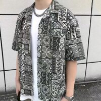 Áo Sơ Mi Tay Ngắn In Họa Tiết Thổ Cẩm Phong Cách Vintage Cho Nam