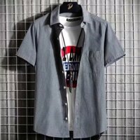 Áo Sơ Mi Tay Ngắn Màu Trơn Dáng Ôm Size S-5XL Phong Cách Hàn Quốc Cho Nam Giới (5 Màu)