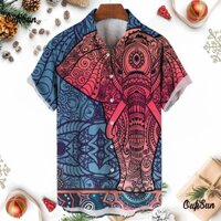 Áo sơ mi tay ngắn thông thường in hình voi động vật, quá khổ, phong cách cổ điển, thời trang dành cho nam. Áo sơ mi lễ hội Songkran 2024 Quần áo nam Thái Lan, Áo sơ mi chậm
