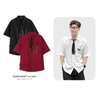 Áo sơ mi TERI Tay lỡ có túi tặng kèm Cà Vạt Nam Nữ Unisex màu 5 màu Hot trend Form Rộng - vải lụa dày dặn, thoáng mát