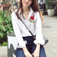 áo sơ mi thêu hoa hồng trước ngực diêu đẹp đanh cho học sinh sinh viên ngay cả nhân viên văn phòng cũng mặc được