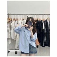 Áo sơ mi thêu ngựa tay dài form rộng thoải mái dễ mặc