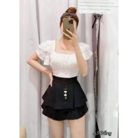 Áo sơ mi thiết kế kiểu tay bèo 3 tầng cánh tiên, chất đũi xước