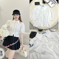 Áo sơ mi thô cộc tay dáng peplum huy hiệu Pra #2519