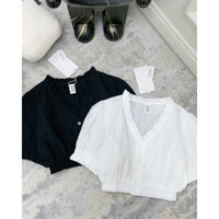 Áo sơ mi thô croptop cổ tim viền gân bèo chun phong cách sexy, quyến rũ, nữ tính, xinh đẹp#3781