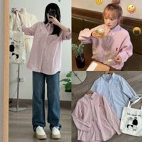 Áo sơ mi thô kẻ sọc thêu thỏ ulzzang (kèm ảnh thật)