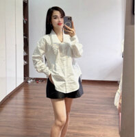 áo sơ mi thô mềm cổ nhọn đính đá