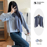 Áo sơ mi thủy thủ cho nữ dáng dài tay kẻ sọc năng động Twenty.Five 6326