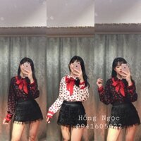 Áo sơ mi tim cổ bèo kèm dây thắt nơ ( Kèm ảnh tự chụp)