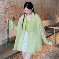 Áo sơ mi tơ xanh bơ form rộng đi chơi đi biển siêu xinh bigsize mã A78