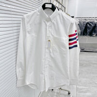 Áo sơ mi trắng 4 sọc đỏ, đen, oxford