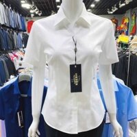 Áo sơ mi trắng cổ V cho phụ nữ, tay ngắn, phong cách Hàn Quốc mùa hè mới chuyên nghiệp, dáng ôm, trang phục công sở, áo không cần ủi