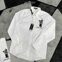 Áo sơ mi trắng  dolce thêu họa tiết , áo sơ mi lụa quảng châu cao cấp full tang mac