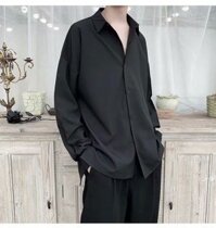 Áo Sơ Mi Trắng Form Rộng Unisex Nam Nữ Tay Dài Hàn Quốc Kiểu Cổ Bẻ Vải Lụa Nhiều Màu - SMD01 - Màu đen - XL