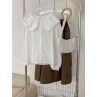 ÁO SƠ MI TRẮNG FREESIZE DÁNG RỘNG NỮ CỔ BÈO TAY BỒNG