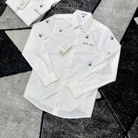 Áo sơ mi trắng G.C họa tiết thêu sắc nét , Áo sơ mi lụa  quảng châu cao cấp full tag  mac