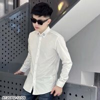 Áo sơ mi trắng nam dài tay vải lụa nến trắng trơn tag logo chữ DG bạc hai bên cổ đơn giản SM127P
