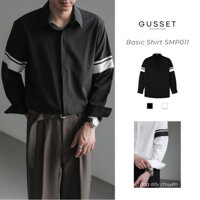 Áo Sơ Mi Trắng Nam Đi Học GUSSET SMP011 Dài Tay Form Rộng Thiết Kế Phối Viền 2 Tay Style Basic Hàn Quốc