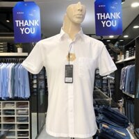 Áo sơ mi trắng nam ngắn tay OWEN công sở cao cấp vải sợi sồi dáng body fit có túi Menswear