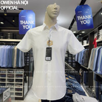Áo sơ mi trắng nam Owen ngắn tay slim fit vạt bầu không túi vải sồi AS240104N