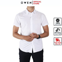 Áo sơ mi trắng ngắn tay nam OWEN AS250320N somi công sở cao cấp vải sợi sồi dáng slim fit tà lượn không túi