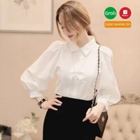 Áo Sơ Mi Trắng Nữ, Áo Kiểu Hàn Quốc Tay Dài Phồng Chất Thô Lụa Cao Cấp Hàng Thiết Kế Form Dáng Chuẩn Dễ Phối Đồ.