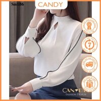 Áo sơ mi trắng nữ kiểu công sở tay bồng khoét giọt lệ viền tay SM186 Candy Fashion