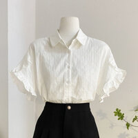 Áo Sơ Mi Trắng Nữ MICHIO Dáng Suông Tay Bèo Sang Trong, Thanh Lịch
