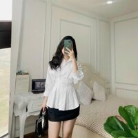 Áo sơ mi trắng nữ nhúm eo dáng rộng co giãn LS_ATN723