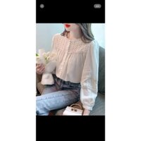 Áo sơ mi trắng nữ phối ren Quảng Châu