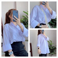 Áo Sơ Mi Trắng Nữ Tay Dài Form Rộng Vừa Cổ Trụ Bẻ Mặc Đi Học Đi Làm - Áo Sơ Mi Nữ Kiểu Basic Tay Ngắn Lỡ