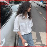 Áo sơ mi trắng nữ tay ngắn Form rộng Áo sơ mi nữ trắng ngắn tay BLOOMFASHION thời trang hot teen Hàn Quốc ASM02 .
