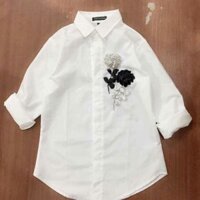 Áo sơ mi trắng nữ thêu hoa 3D cực đẹp