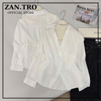 Áo sơ mi trắng thiết kế phối ren buộc dây sau trẻ trung ZANTRO 384