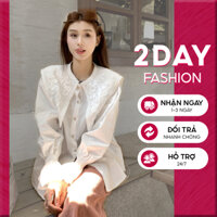 Áo sơ mi trắng tiểu thư Baby doll Áo sơ mi phối viền cổ các điệu tay chun 2Day