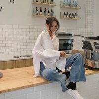 Áo Sơ Mi Trắng Trơn Nam Nữ Basic Form Rộng Hàng Cao Cấp Có Túi