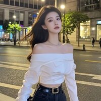 Áo Sơ Mi Trễ Vai Dài Tay Màu Trắng Áo Ngắn Quý Bà Đơn Giản Khí Chất Thích Hợp Thiết Kế Mẫu Mới Cho Nữ